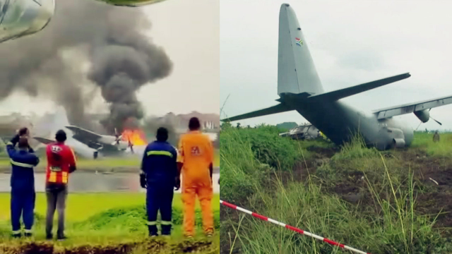 一载有60名维和军人的飞机在刚果（金）坠机 机身起火浓烟冲天