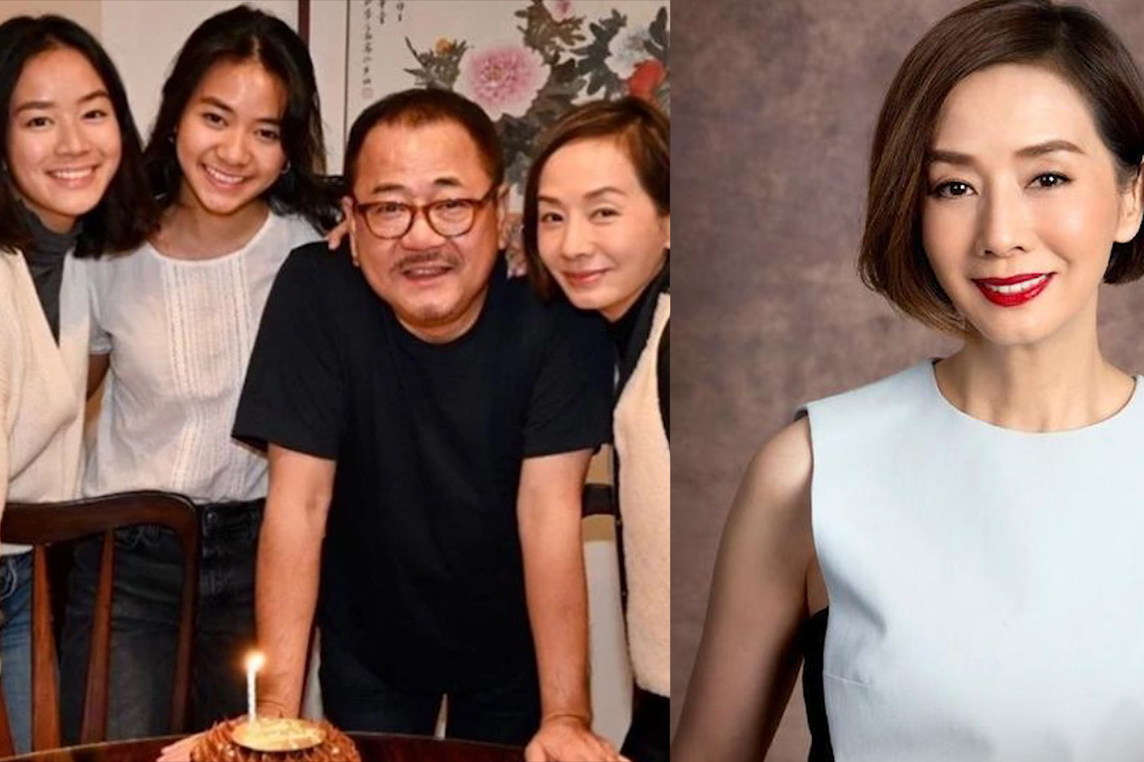 61岁毛舜筠为丈夫庆生，晒一家四口，2个女儿继承美貌同框似姐妹