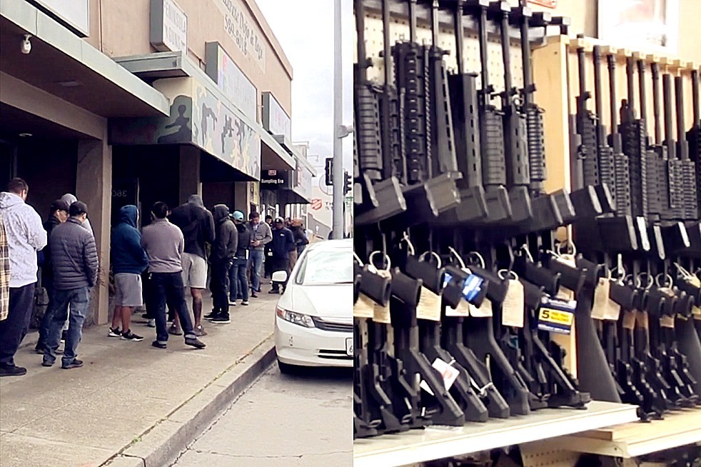实拍:美国大批民众枪店排队买武器 疫情爆发物资紧张担心被抢