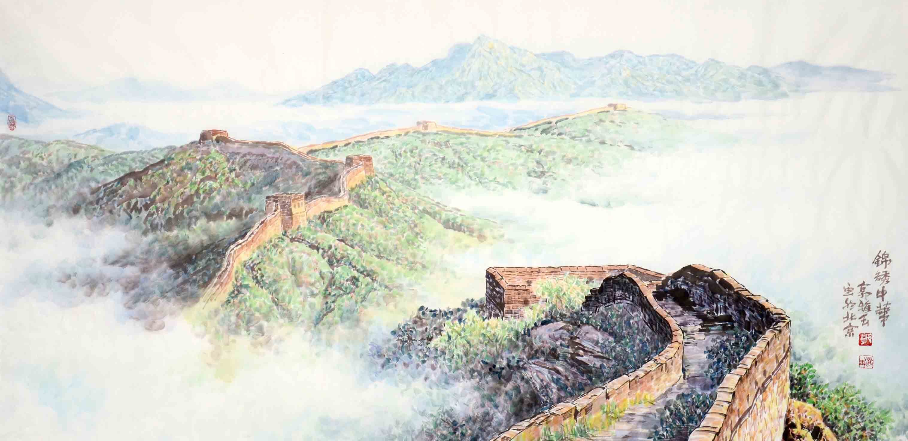 郭雅玉的"新彩色山水画",技法独特,构图饱满,色彩丰富,内容新颖,在