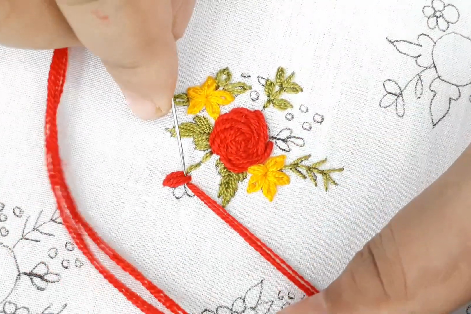 玫瑰花丛主题刺绣可多场景装饰5种针法不难学