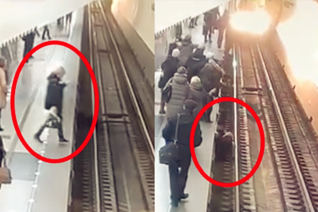 监拍：俄罗斯女子低头看手机跌落站台 地铁司机紧急刹车避险！