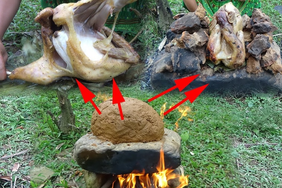 妹子独自一人来到野外,秘制美味叫花鸡,看着就很有食欲