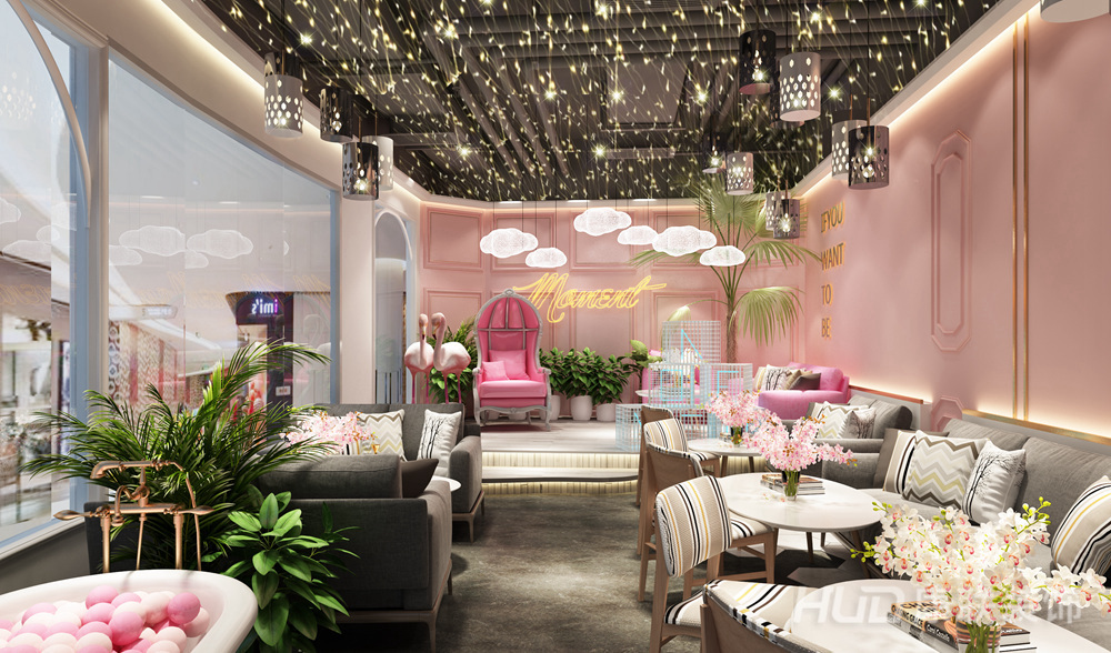 网红店室内设计效果图深圳moments茶饮店