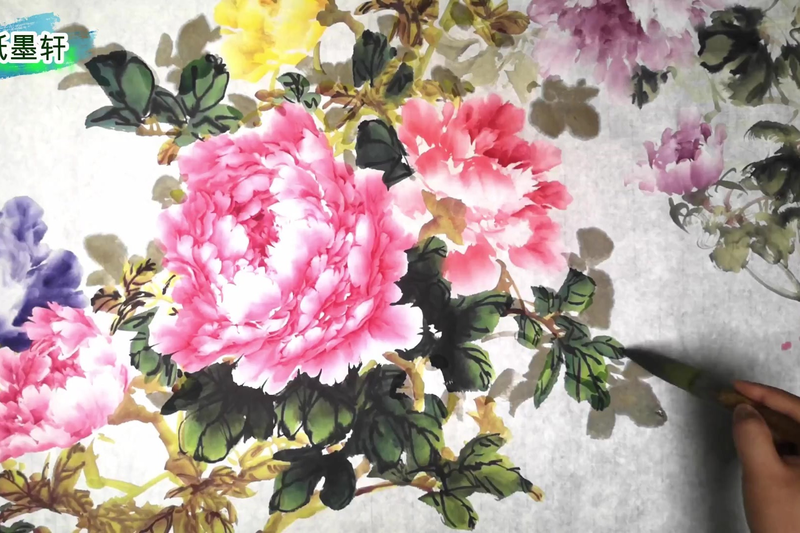 丹青纸墨轩:国画写意牡丹虚叶画哪里呢?布局根据主体来进行穿插