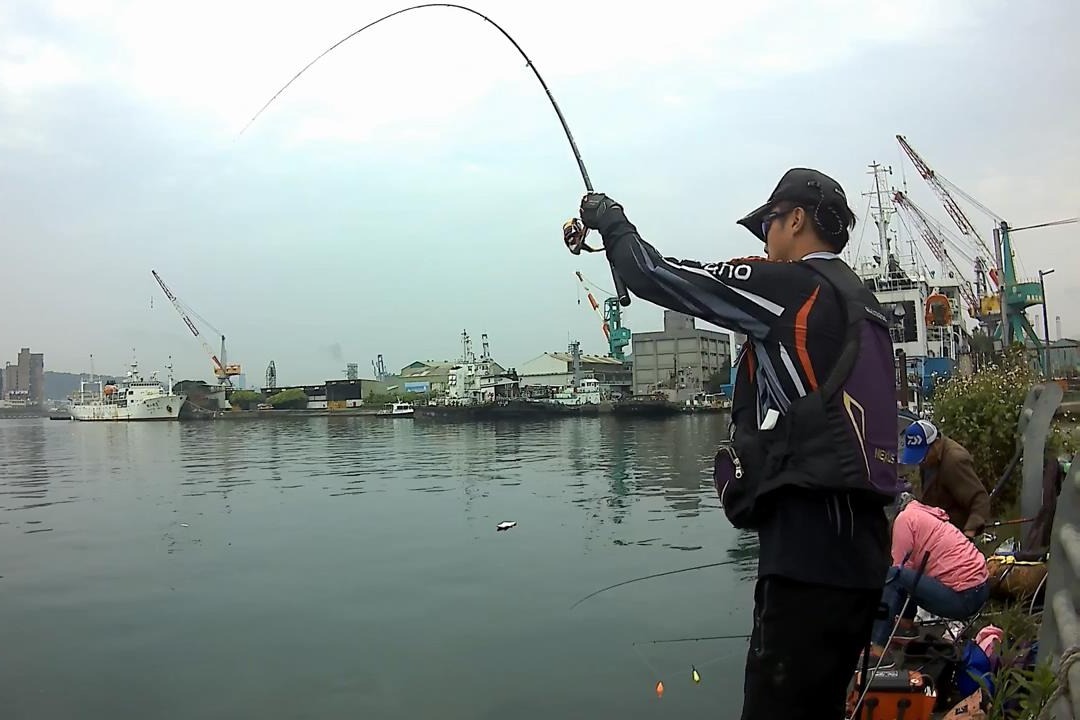 00號磯釣竿釣魚人拉小鯛泥猛拉得不亦樂乎