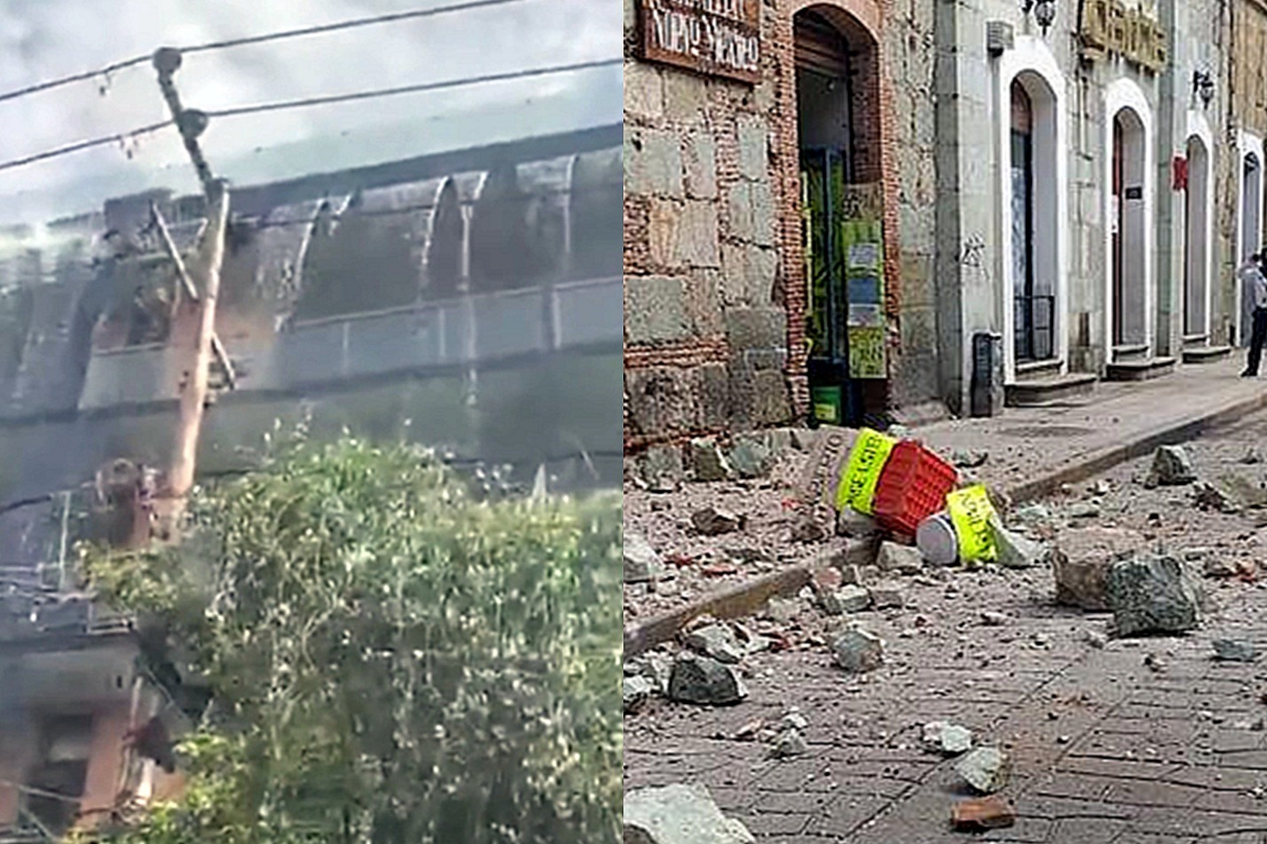 实拍墨西哥7.4级地震瞬间 房屋摇摆地缝开裂 大楼墙体崩裂掉石块