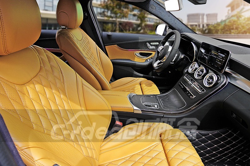 奔驰C260L内饰改装，真皮包裹，米黄色系