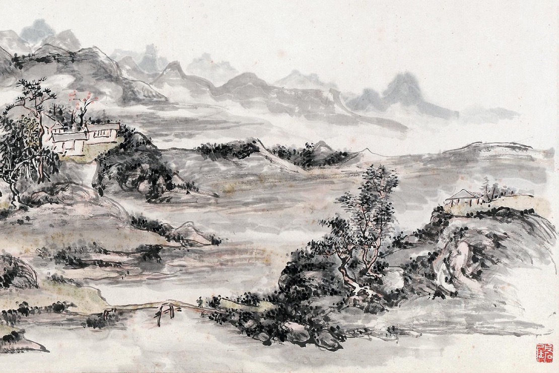 画家黄宾虹国画《白云圣境》欣赏