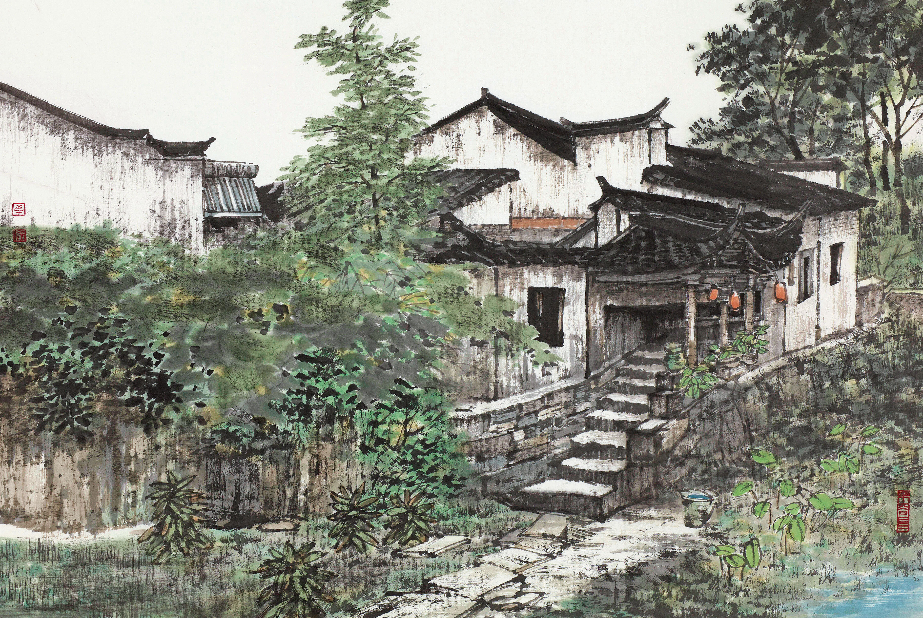 每日一画河边人家查济写生