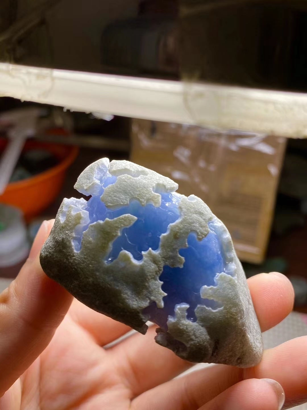 翡翠原石116克后江冰蓝紫种老见光不死直接出货的料子