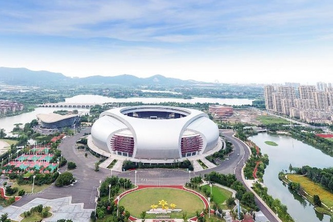 全景航拍|地标下的湖州楼市之奥体中心