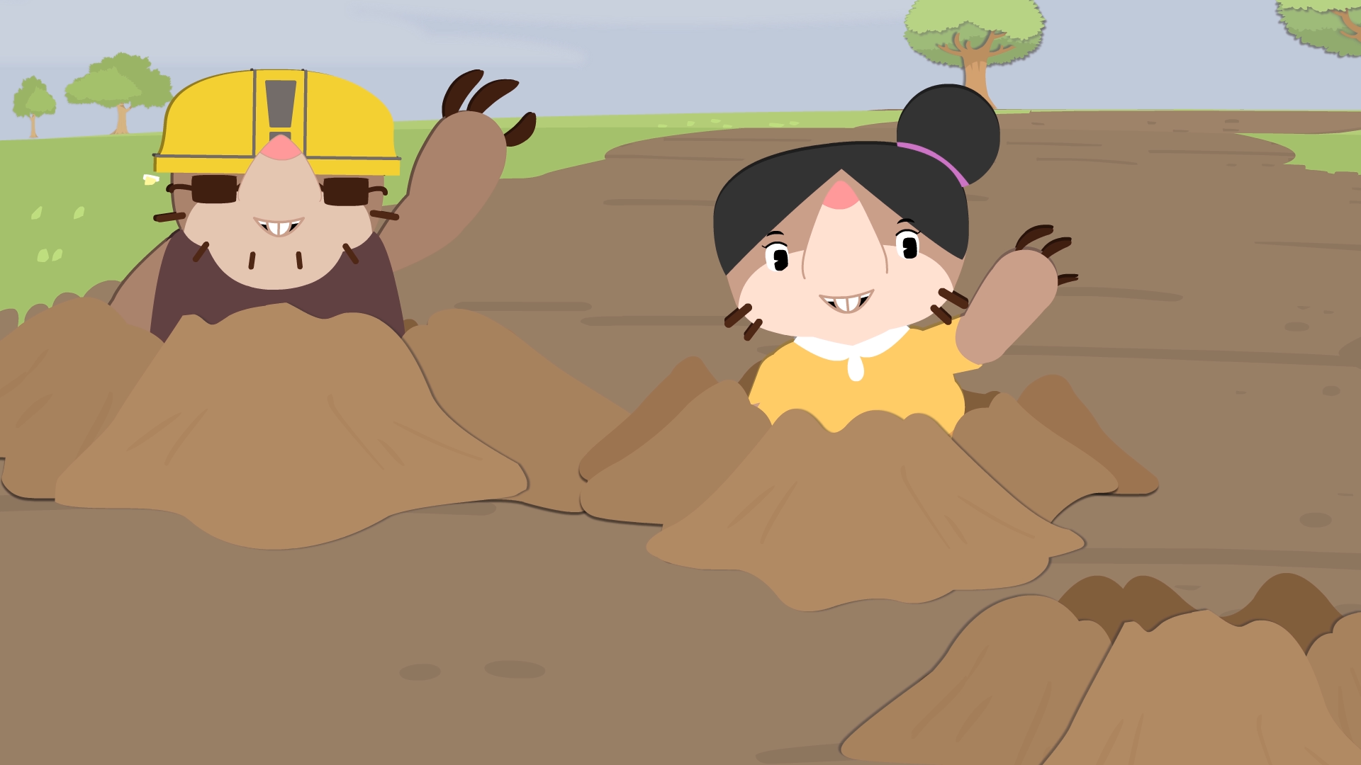 来接妮妮回家的爸爸妈妈也来帮忙挖土.