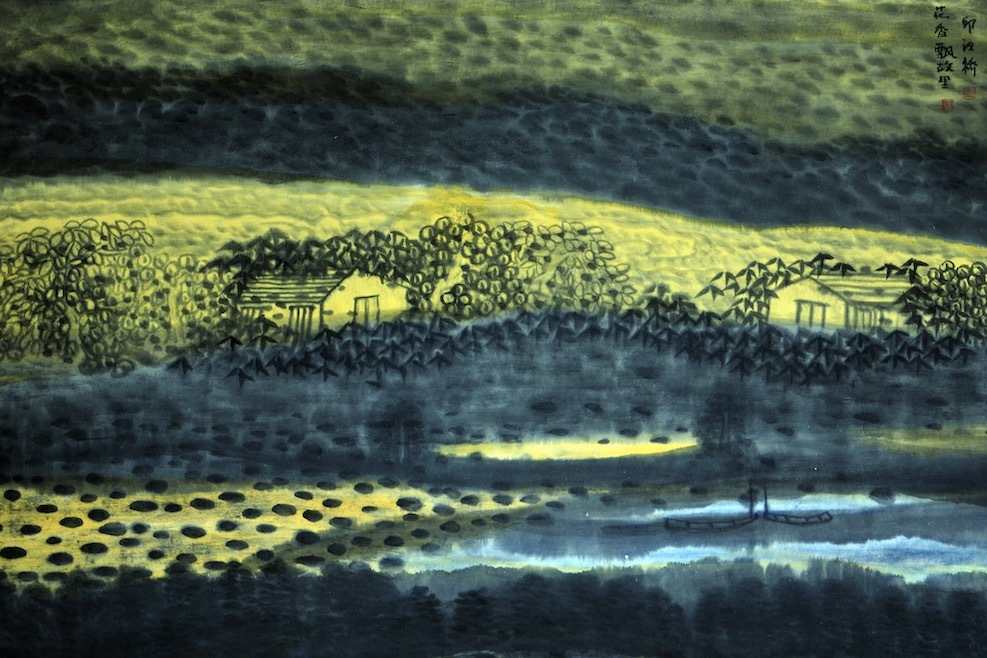 邱汉桥山水画《花香飘故里》