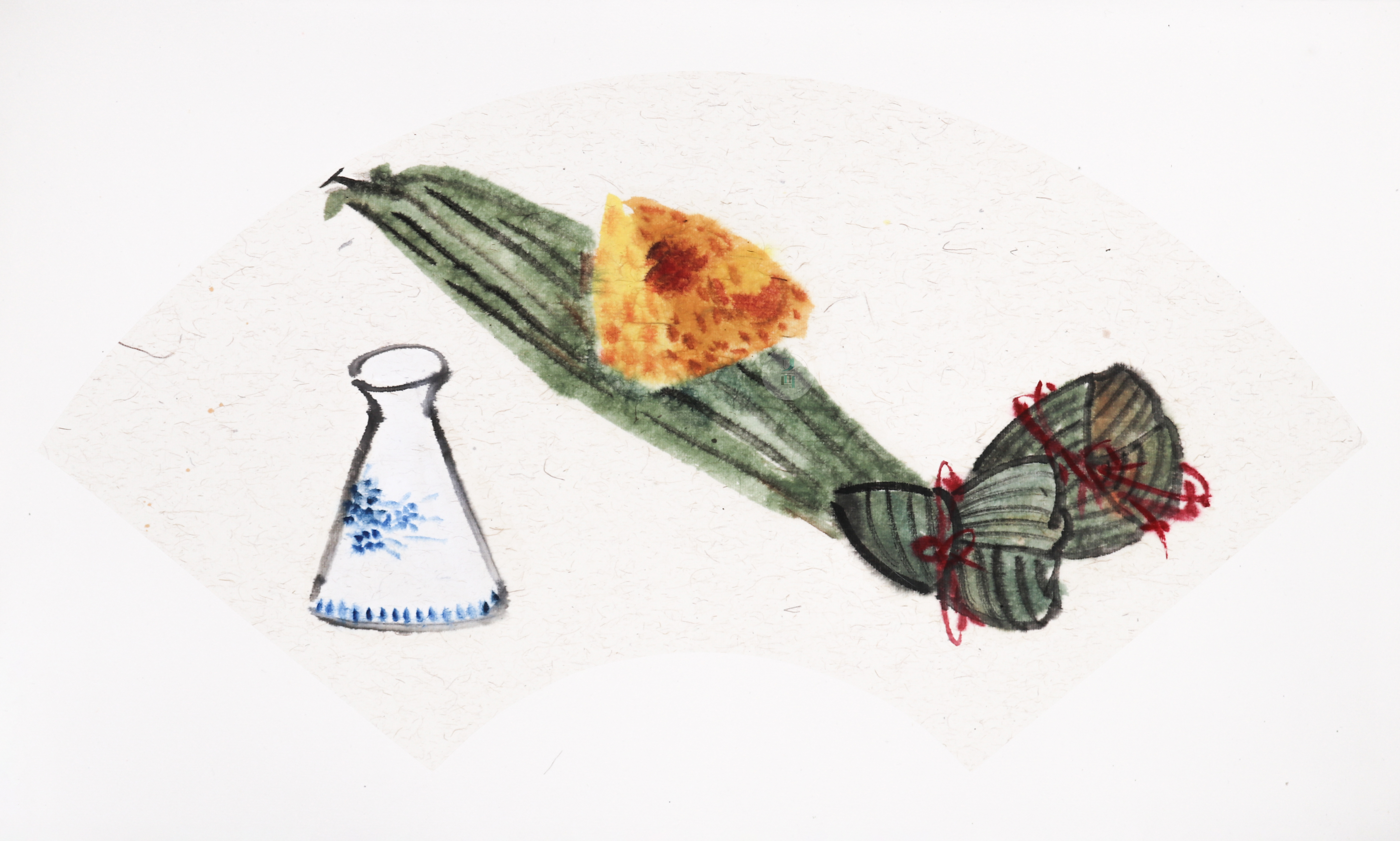 第七步: 剥开的粽子底部可以画一片粽叶,画面形成了一个遮挡关系,方法