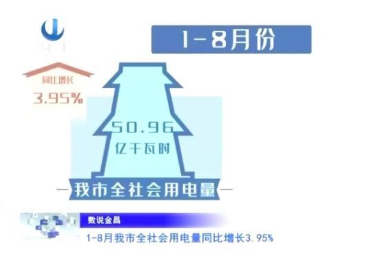 今年前8月金昌社会用电量同比增长3.95%