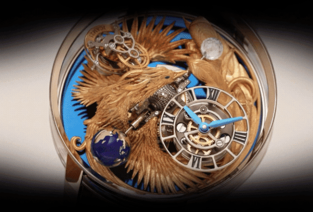 手工雕刻18k玫瑰金凤凰孤品腕表,双轴陀飞轮机芯,288个切面的jacob &