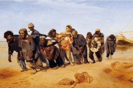 列宾不朽名作《伏尔加河上的纤夫》