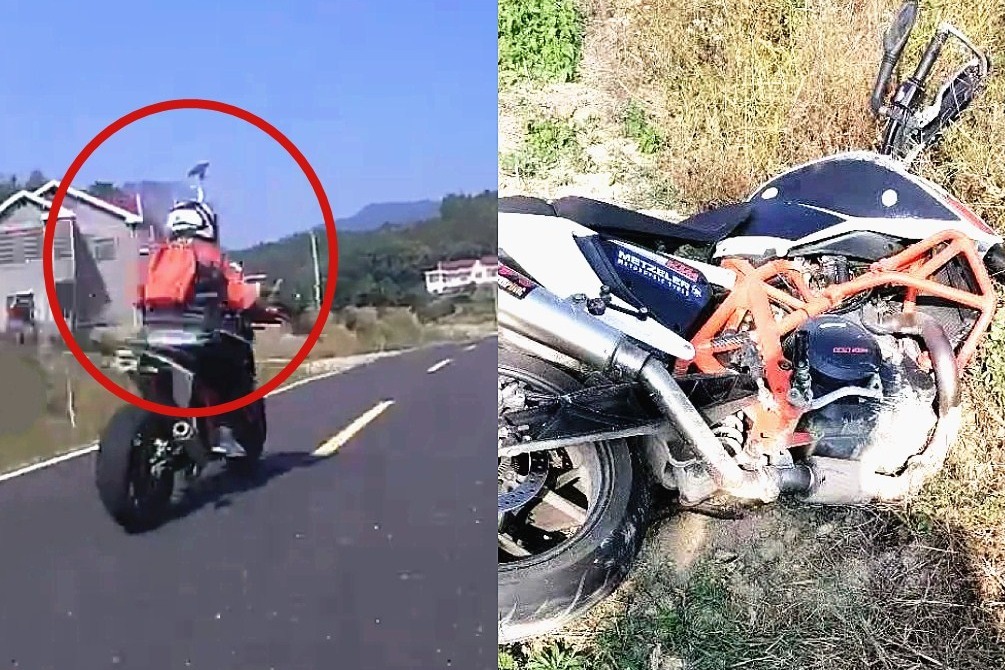 当场死亡实拍摩托少年弯道飙车倒地身亡超速达200