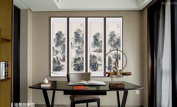 中国美协赵洪霞山水四条屏《山川竞秀》