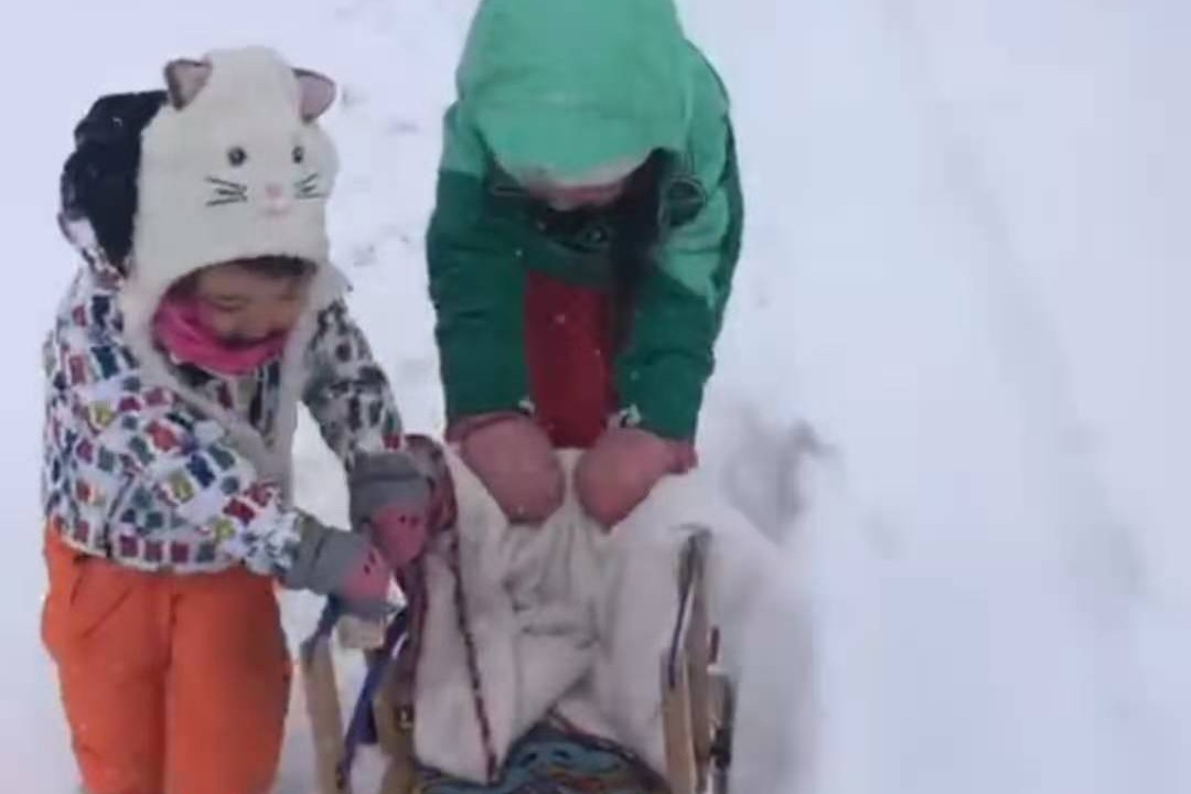 下雪了，孩子们玩雪，很嗨