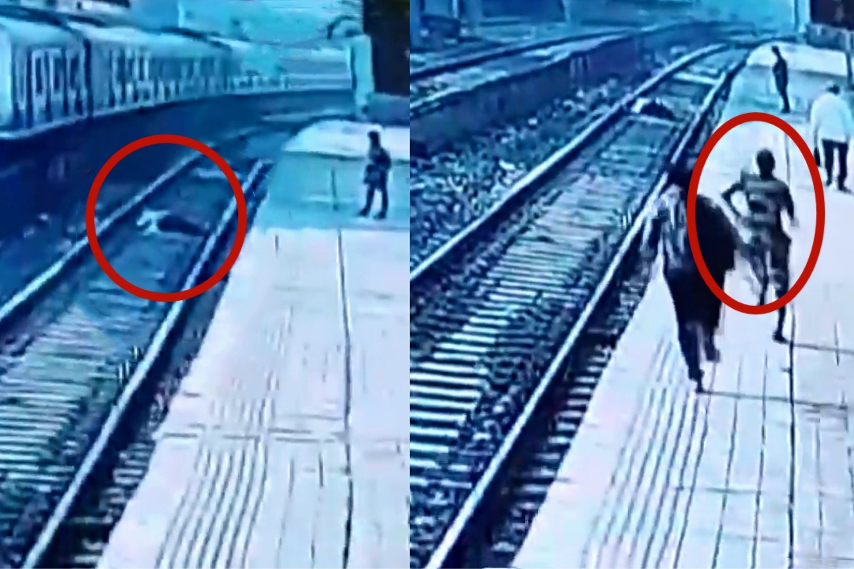 差一点就碾上！监拍：乘客晕倒坠入铁轨 女警花拦下火车救人