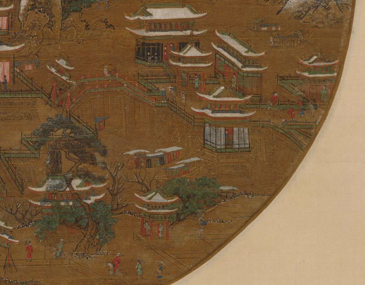 扇面绘雪景楼阁《京畿瑞雪图》