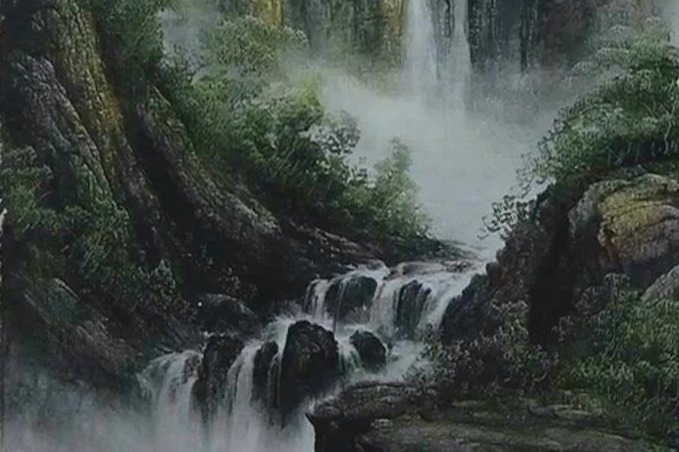 刀画高岸飞瀑图中近处潺潺的流水怎么画出这种动感呢来看下吧