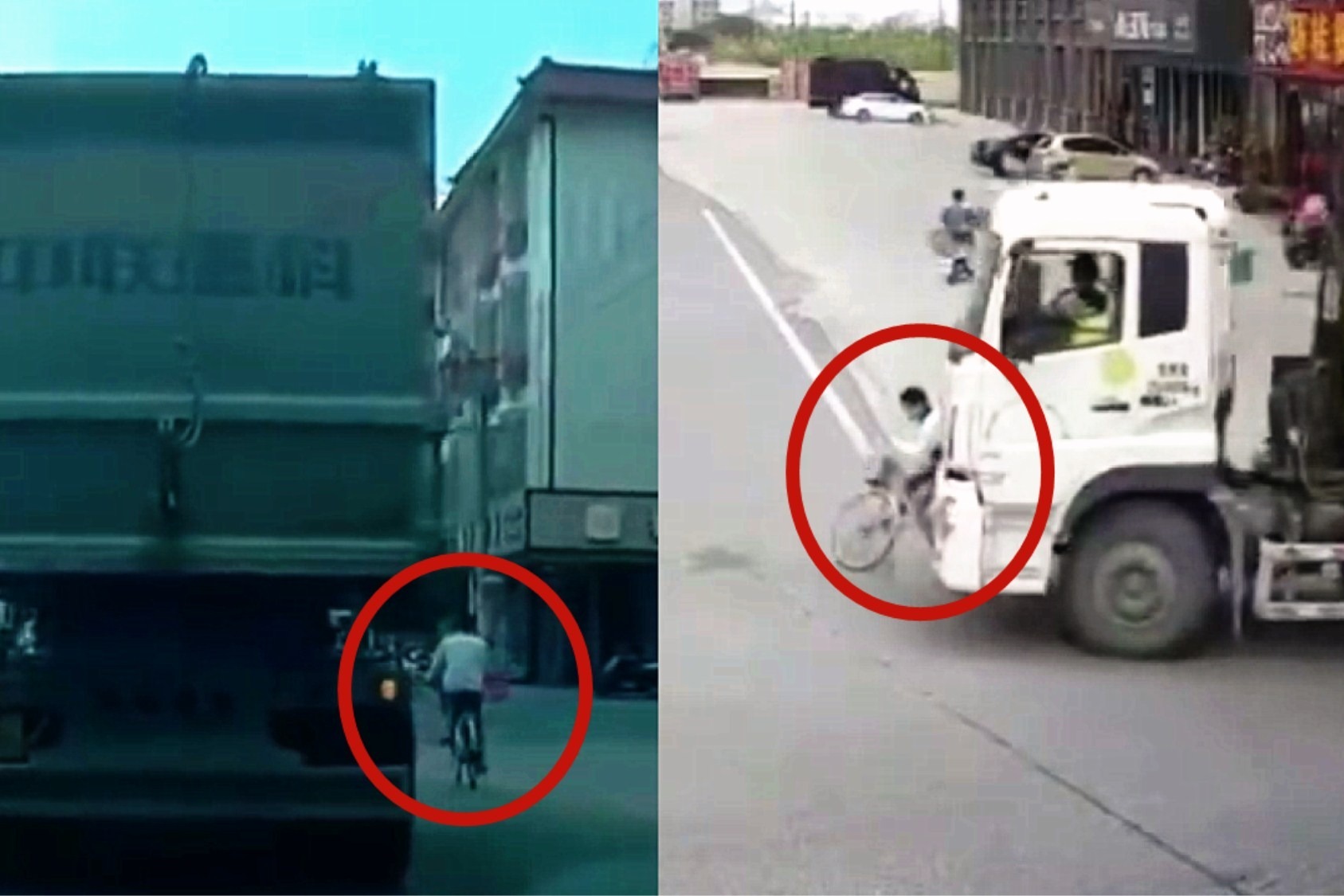 实拍：男孩紧贴垃圾车骑行 被卷入车底碾压 下一秒奇迹发生！