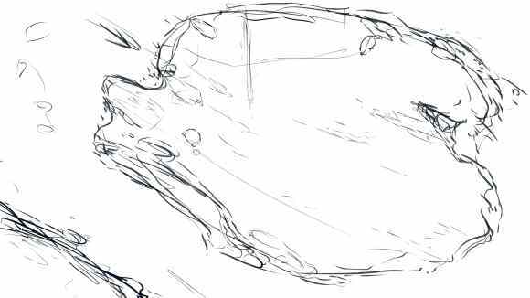 这次主要为了画出倒映在冰冻的水洼里的夕阳,所以把视线诱导去那里.