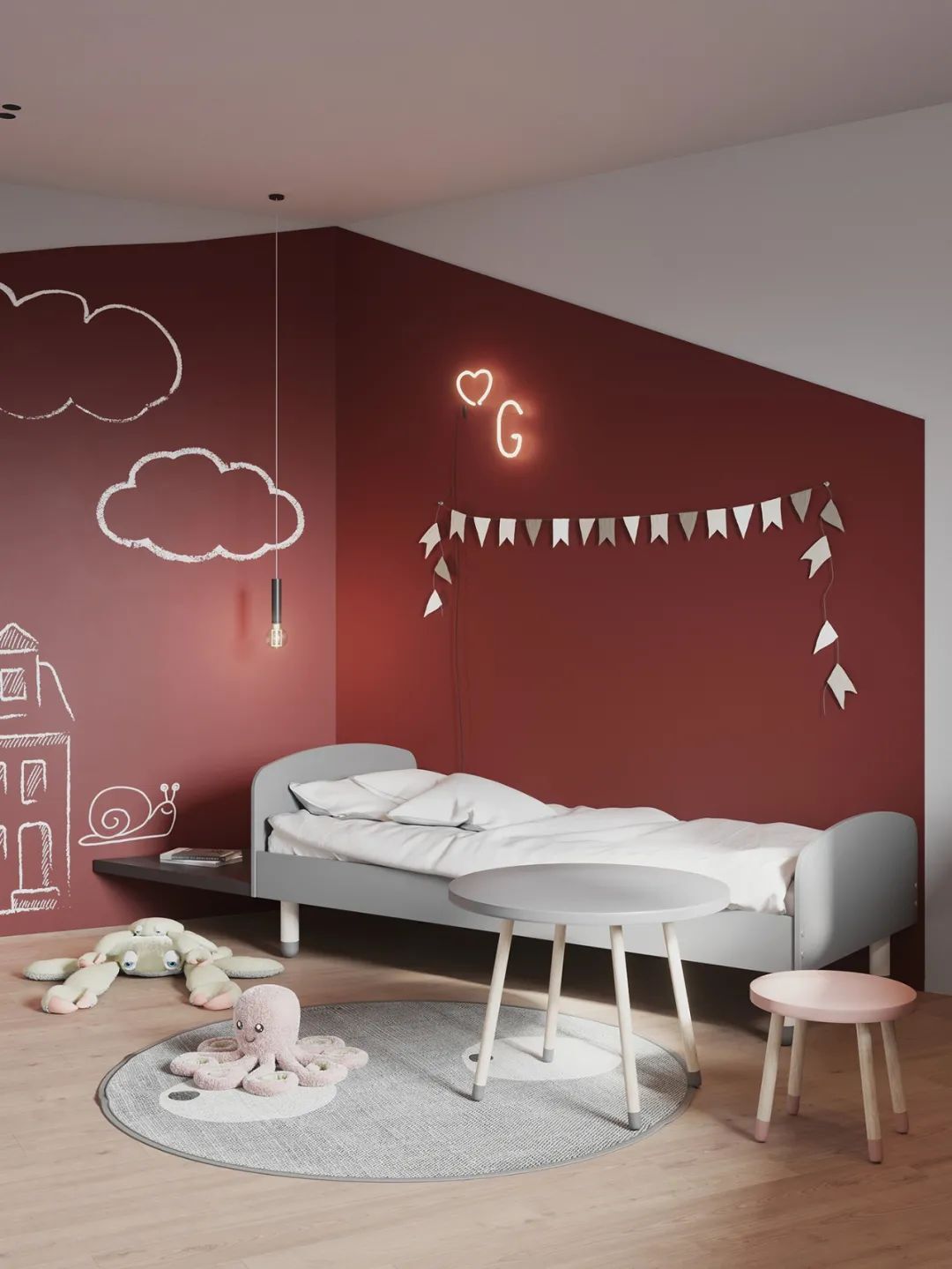 儿童房加入了充满活力的红色,让温馨和美好在简约的空间中蔓延