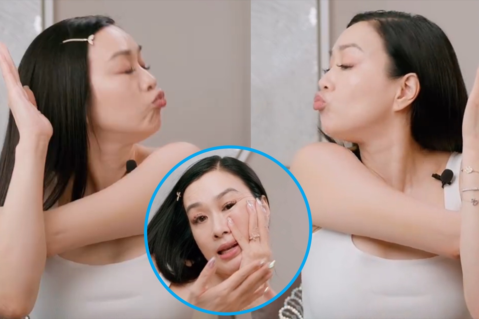 钟丽缇做锁骨操嘟嘴卖萌50岁不服老硬凹少女感