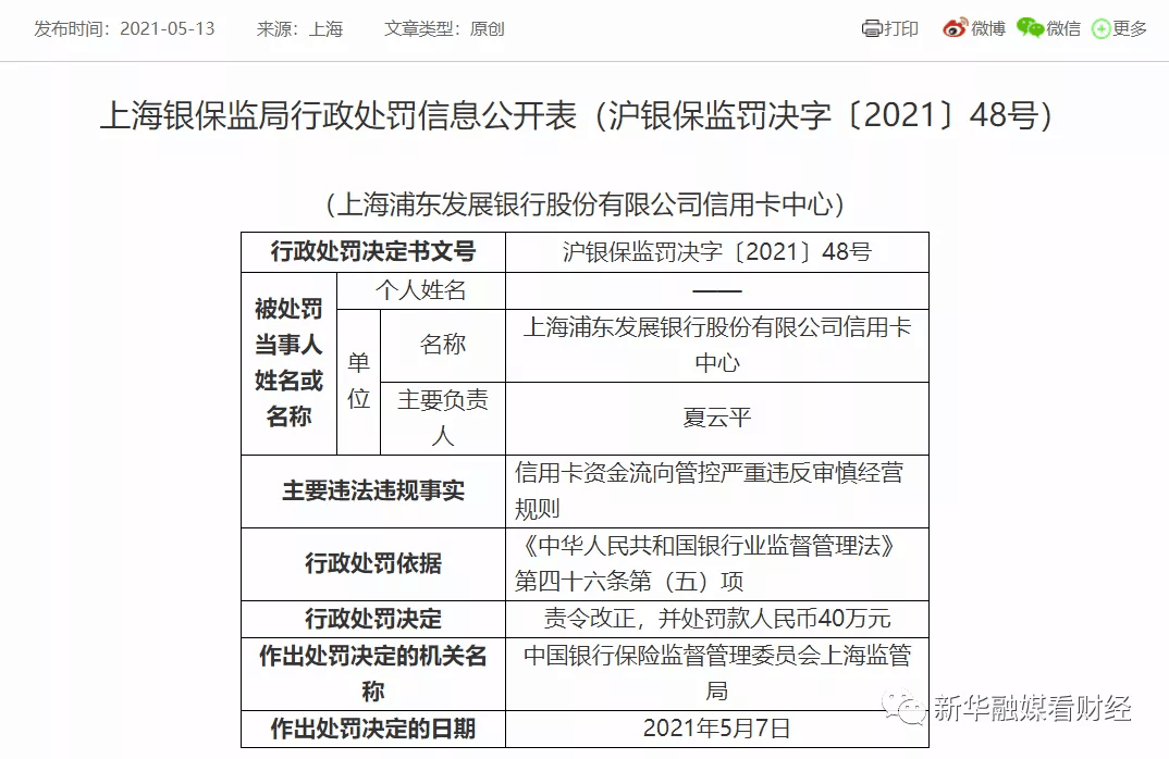 浦发银行信用卡中心屡次被罚背后信用卡收入连续缩水不良率走高