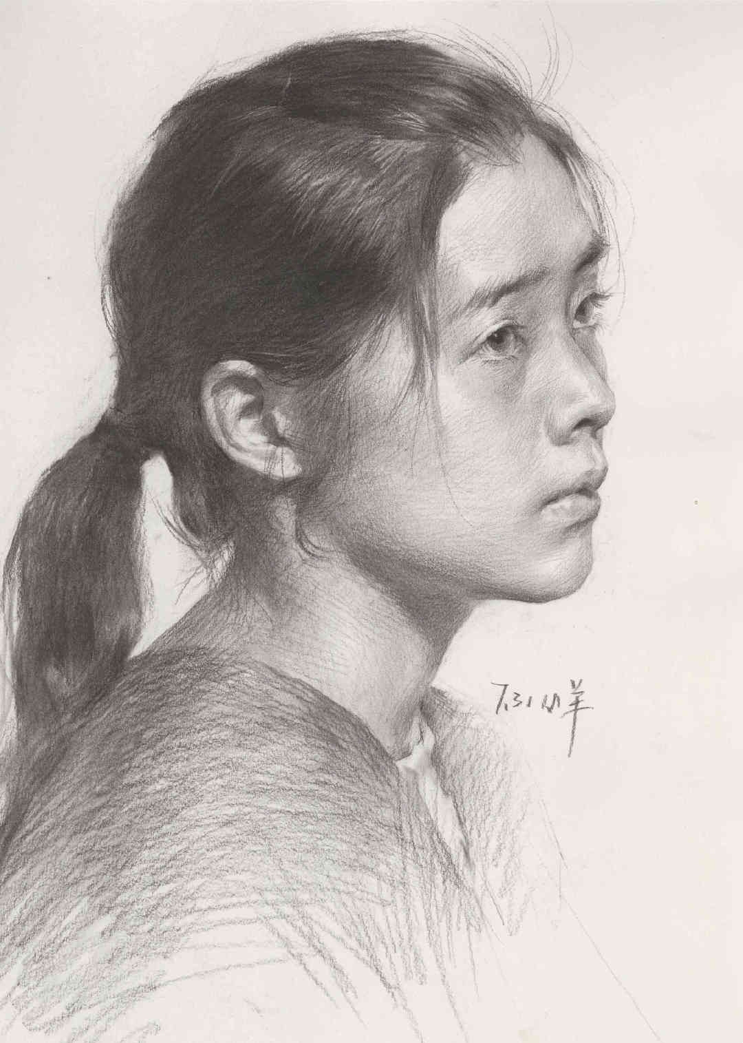 女性素描頭像素材(圖片作者:小羊老師)(資料