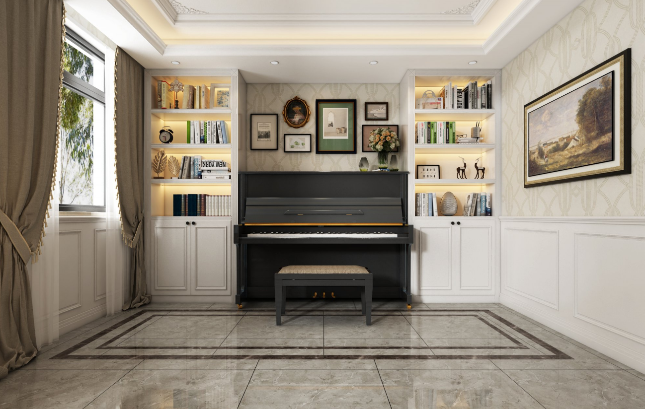 艺术作品的摆放更加凸显浪漫气质,钢琴间尽显时尚格调.