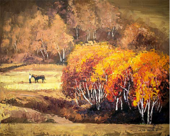 油画《坝上秋色》60×80cm