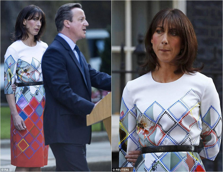 卡梅伦辞职现场 妻子落泪