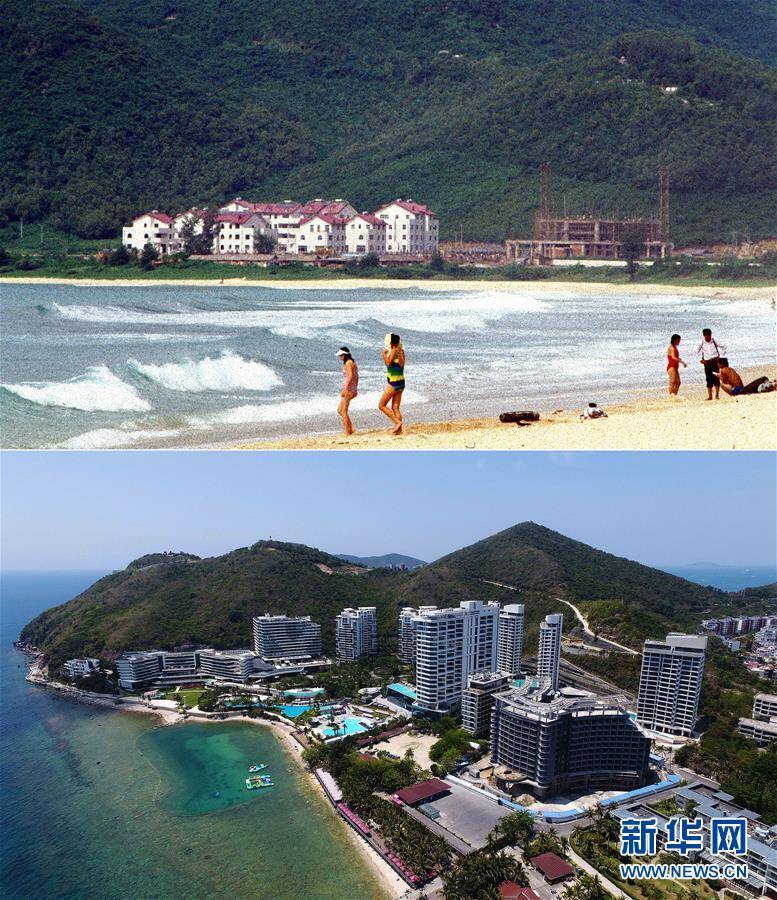 1/8 拼版照片为海口市龙昆南路今昔对比(上图为1993年6月30日新华社