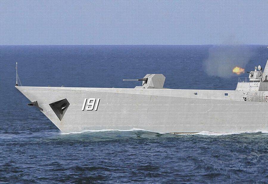 网友绘中国海军下一代055型驱逐舰海上航行画面