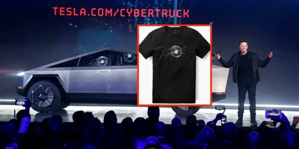 ▲Cybertruck发布“翻车”后，特斯拉官方自黑推出文化衫