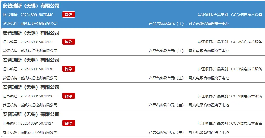 暂停摘要,数据来源:国家市场监管总局全国认证认可信息公共服务平台