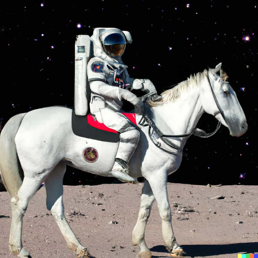 用DALL-E绘制的骑马的宇航员。