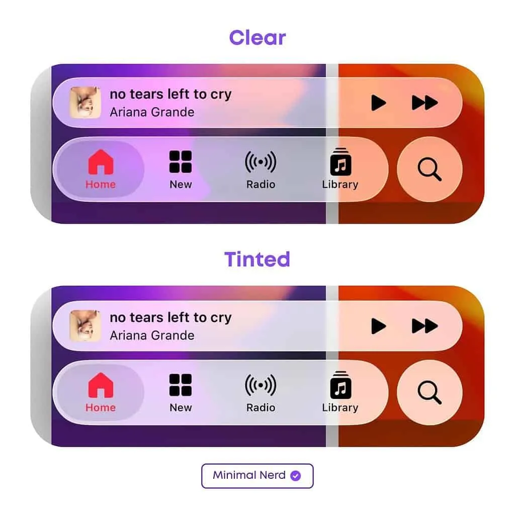 'Clear' or 'Tinted' Liquid Glass Apple Music