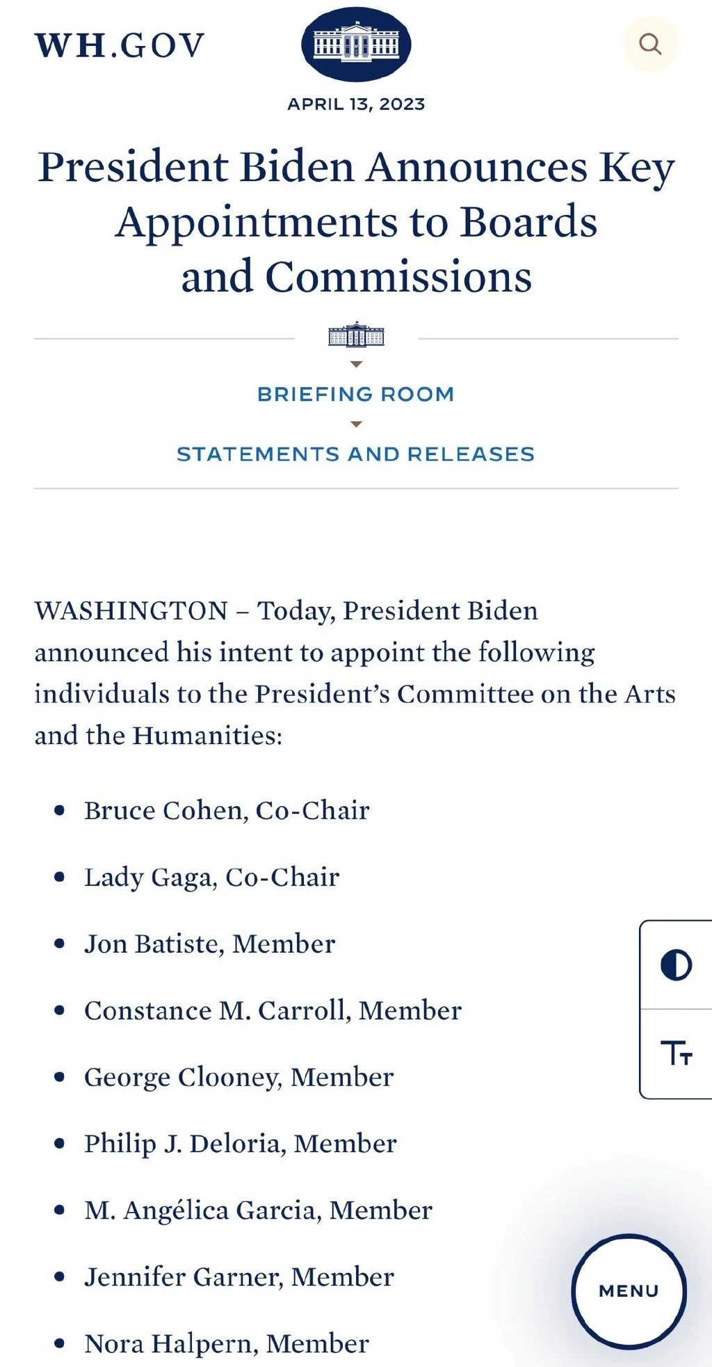 LadyGaga被任命为总统艺术与人文委员会联合主席