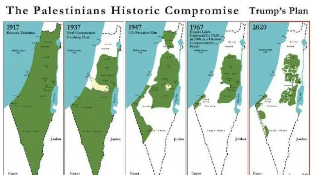 ▲现在以色列显然是不想承认181号决议了，因为它现在占有的土地已经超过了181号决议。