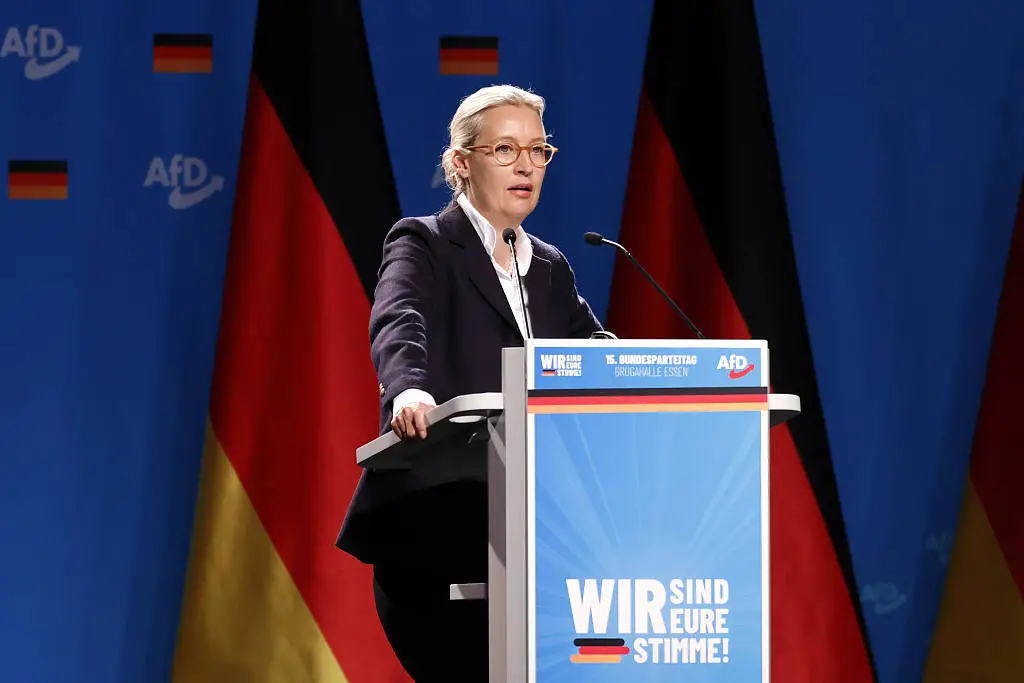 資料圖：2024年，魏德爾在德國選擇黨黨代會上發(fā)表講話。視覺中國