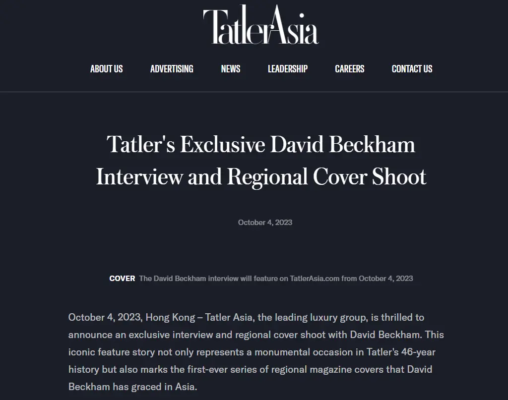 去年十月份，TA对大卫·贝克汉姆的独家专访