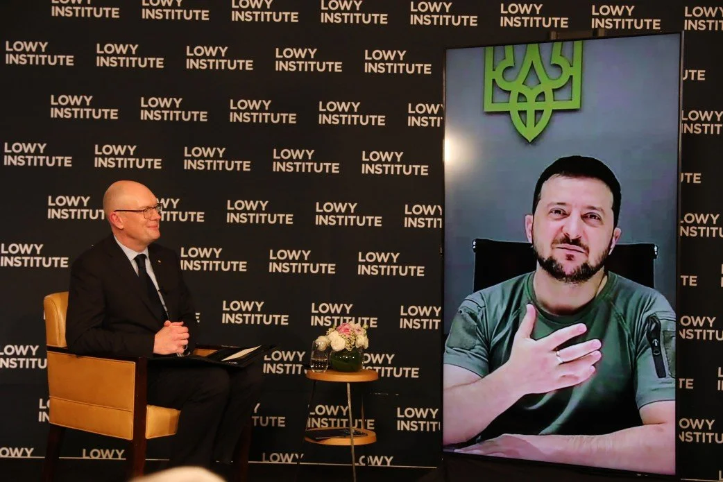 当地时间10月6日，泽连斯基在洛伊研究所一场会议上发表讲话 图源：乌克兰总统府