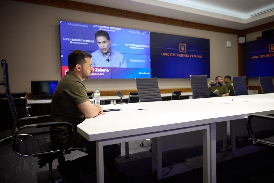 当地时间7月21日，泽连斯基通过视频方式出席美国阿斯彭安全论坛 图自乌克兰总统网站