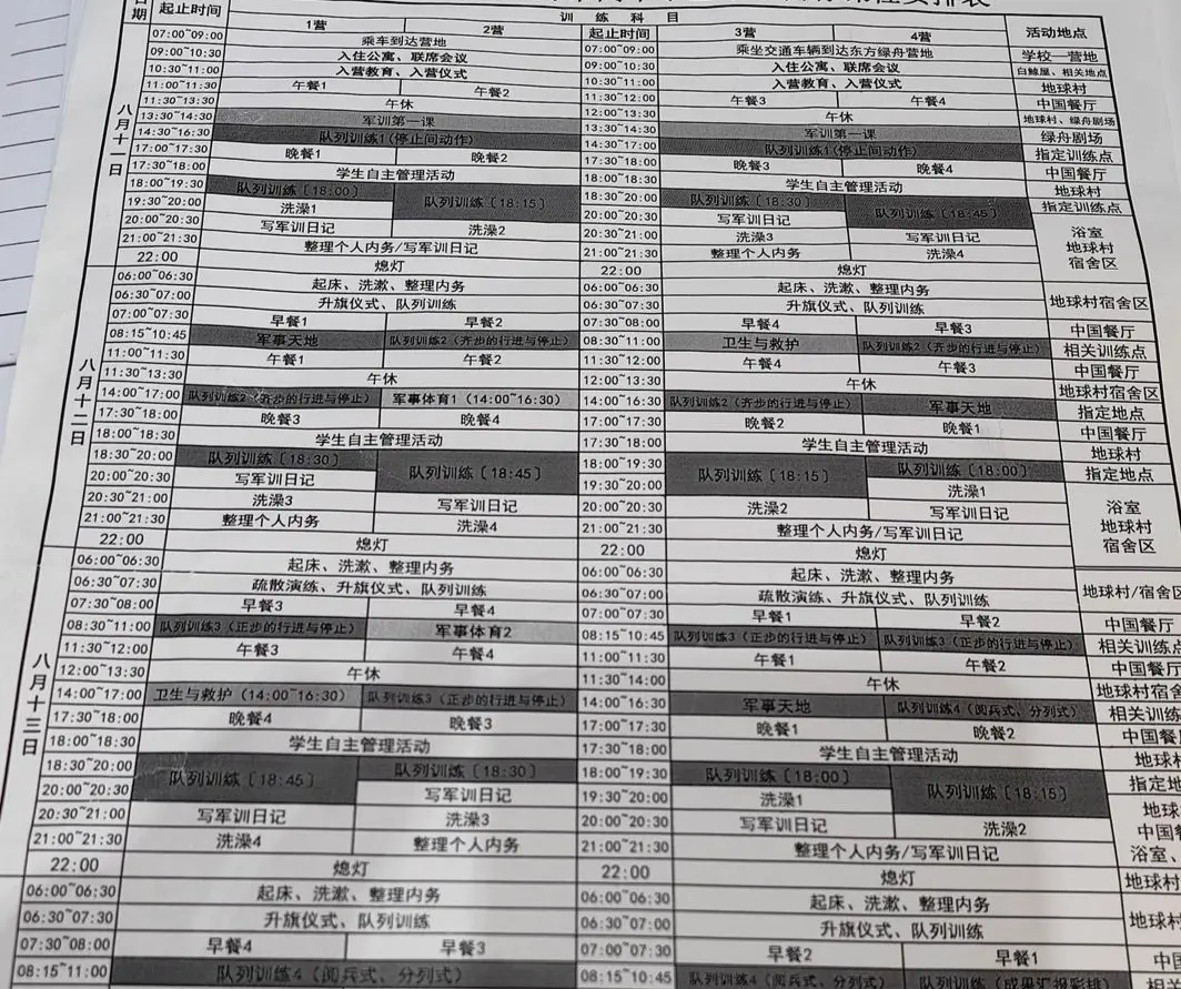 ▲軍訓(xùn)安排表